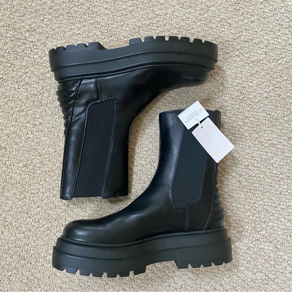 Pull&Bear Shoes Pullbear Black High Chelsea Platform Boots Vegan